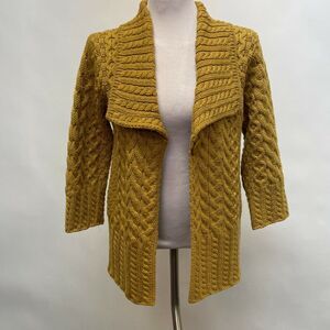 Inis Crafts Open Front Collared Sweater Small Medium Large Gold Yellow
